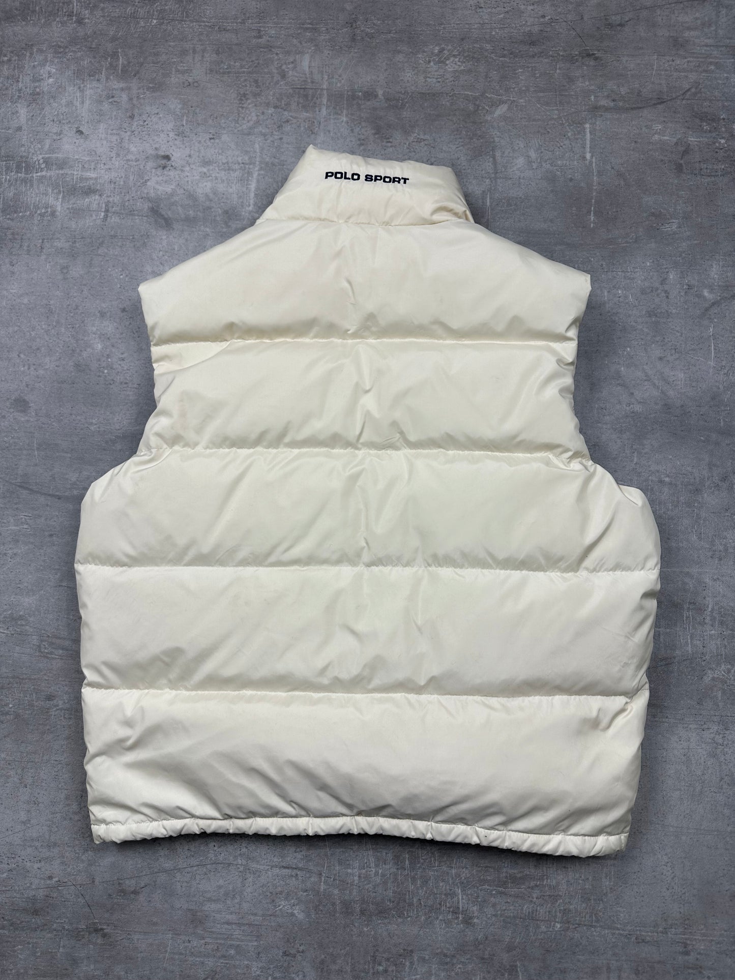 CREME/NAVY POLO SPORT DOWN PUFFER VEST - 2000s - M/L