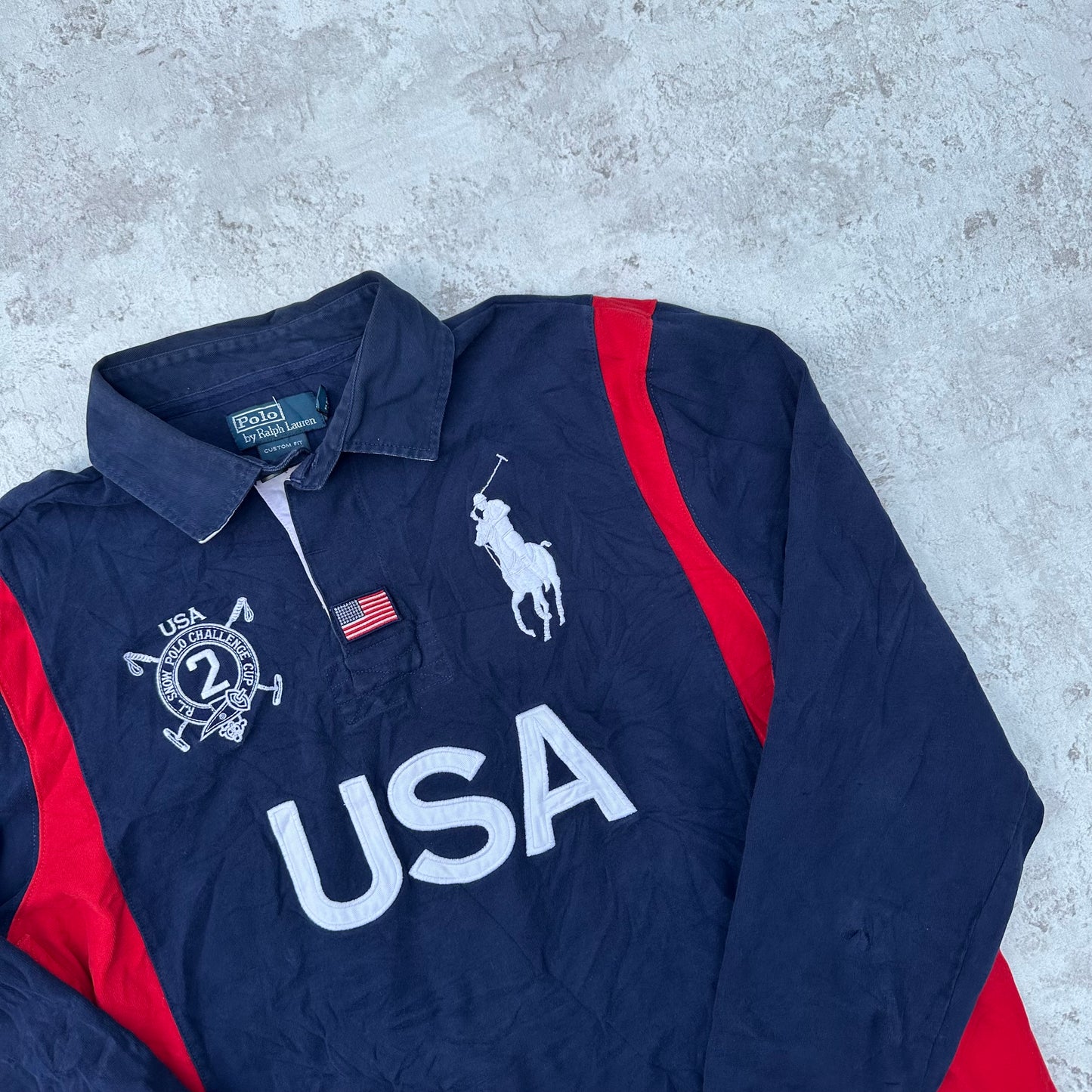 BLUE/RED POLO RALPH LAUREN BIG PONY USA LONGSLEEVE - L/XL