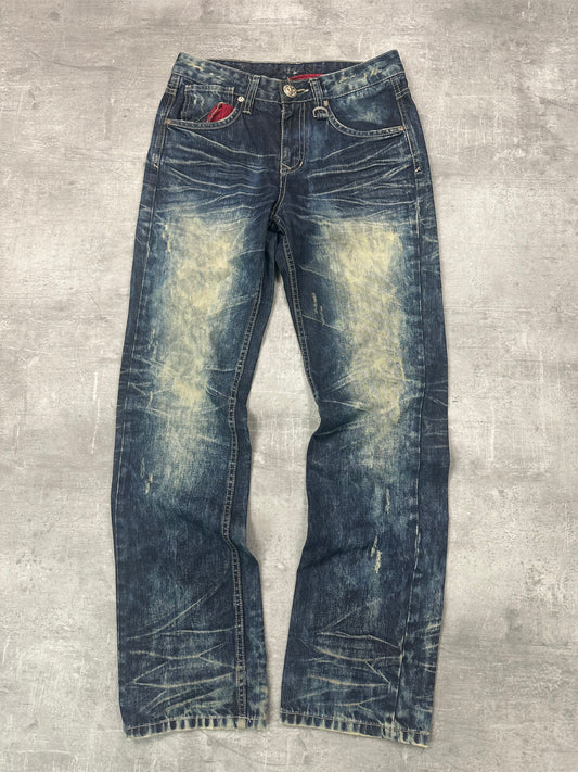 BLUE WASHED VINTAGE Y2K JAPANESE STYLE PRINT DENIM - 2000s - M/L