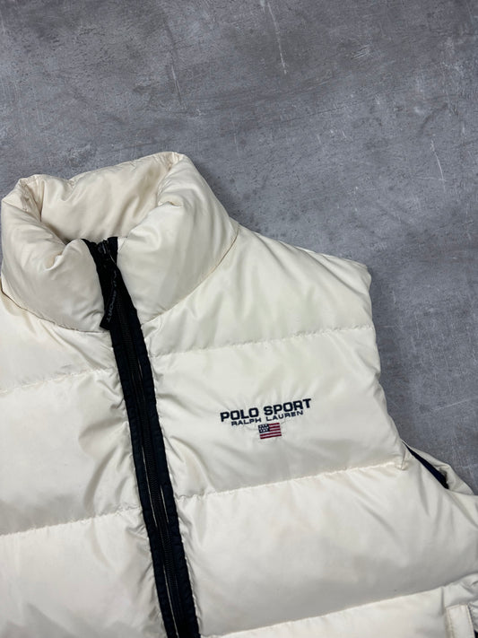CREME/NAVY POLO SPORT DOWN PUFFER VEST - 2000s - M/L