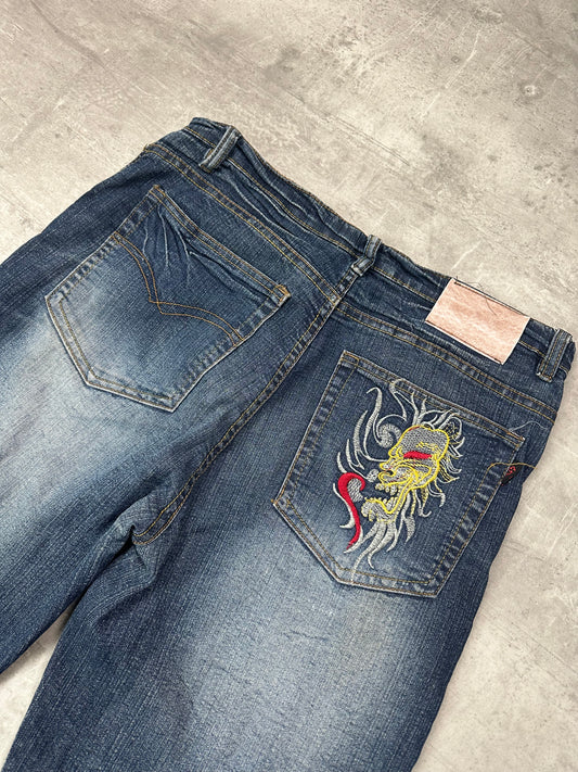 BLUE VINTAGE Y2K JAPANESE STYLE PRINT DENIM - M/L