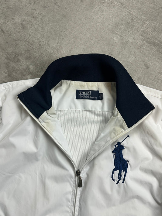 WHITE/NAVY POLO RALPH LAUREN BIG PONY BOMBER JACKET - 2000s - M/L