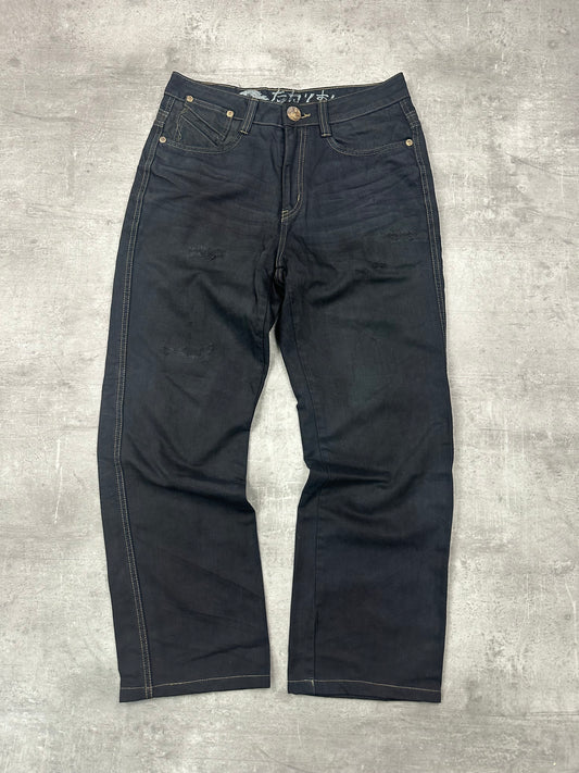 BLACK VINTAGE Y2K JAPANESE STYLE PRINT DENIM - 2000s - M