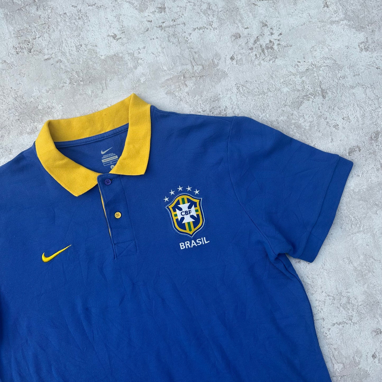 BLUE/YELLOW NIKE BRASIL POLOSHIRT - 2000s - L