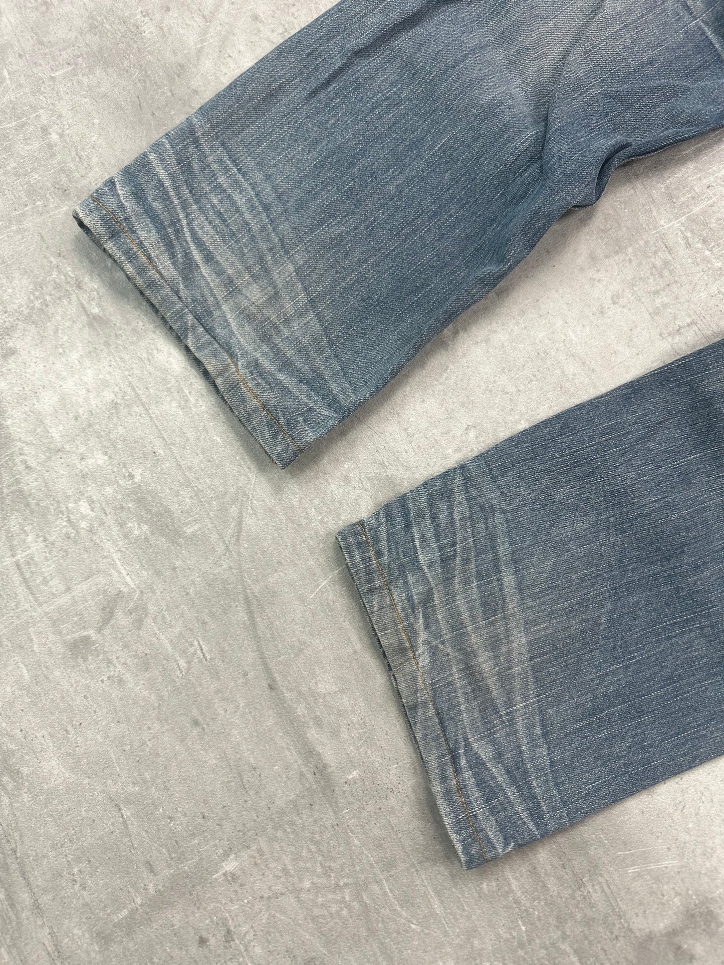 BLUE WASHED VINTAGE Y2K JAPANESE STYLE PRINT DENIM - 2000s - M/L