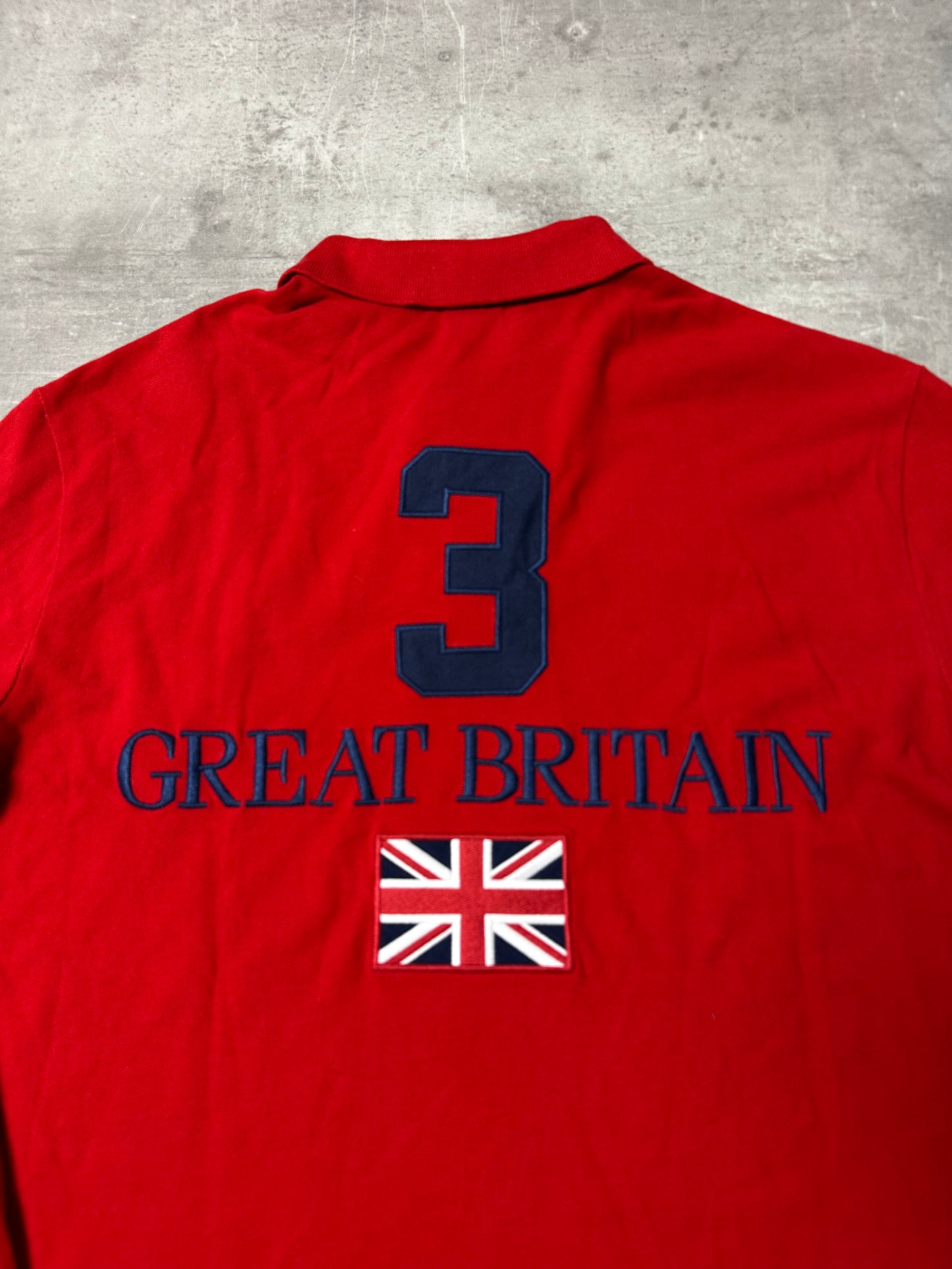 RED/NAVY POLO RALPH LAUREN BIG PONY LONGSLEEVE GREAT BRITAIN - L