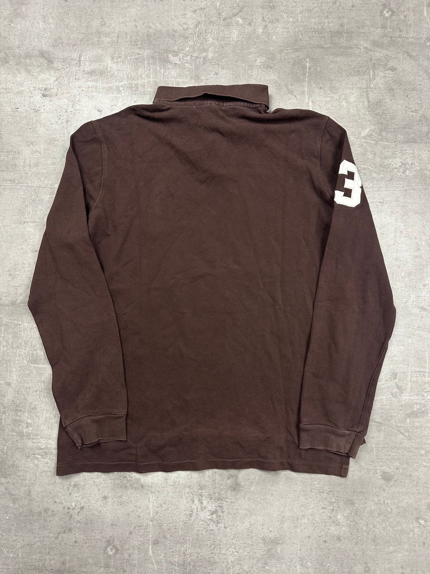 BROWN/WHITE POLO RALPH LAUREN BIG PONY LONGSLEEVE - L