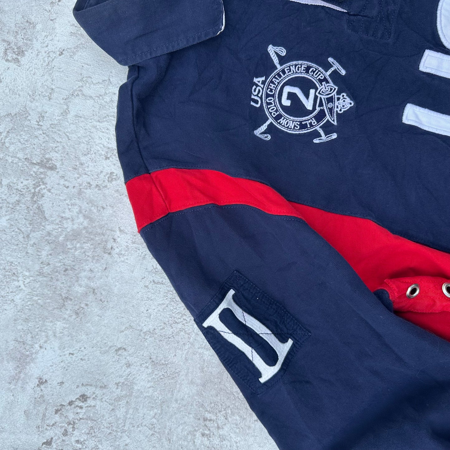 BLUE/RED POLO RALPH LAUREN BIG PONY USA LONGSLEEVE - L/XL