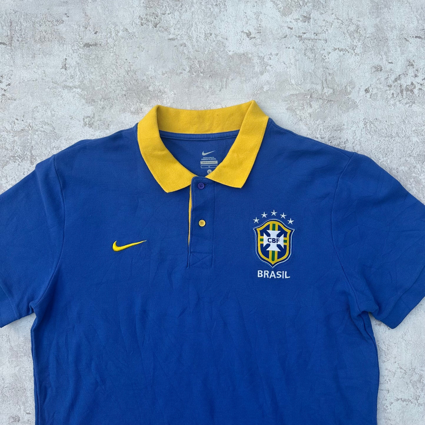 BLUE/YELLOW NIKE BRASIL POLOSHIRT - 2000s - L