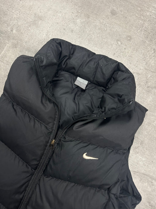 BLACK/GREY VINTAGE NIKE RETRO DOWN PUFFER VEST - 2000s - M/L