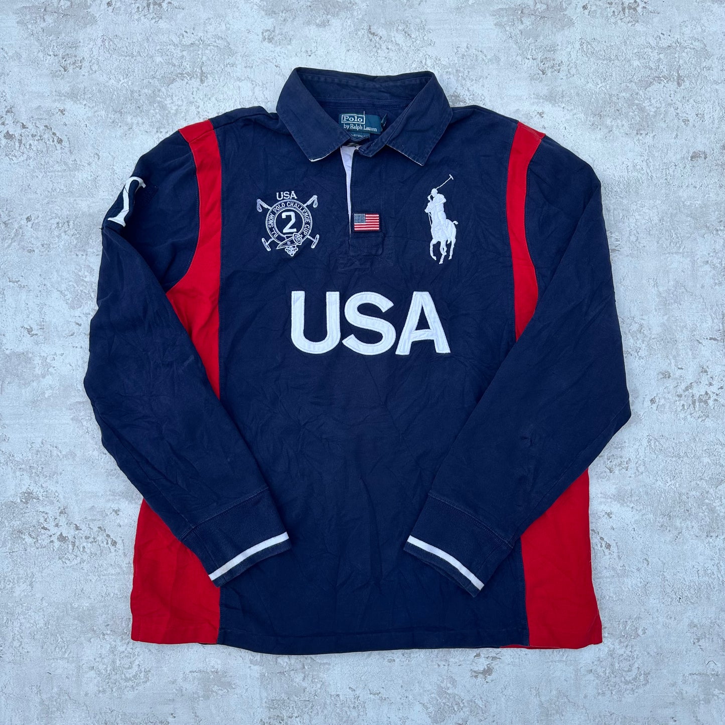 BLUE/RED POLO RALPH LAUREN BIG PONY USA LONGSLEEVE - L/XL