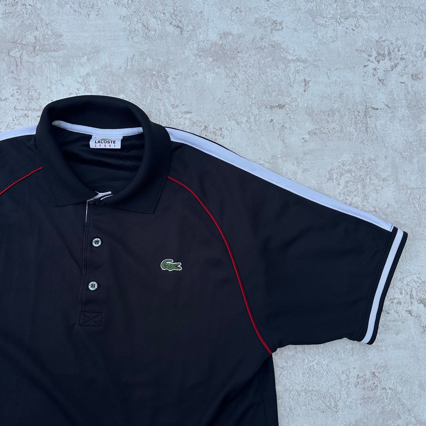 BLACK/RED LACOSTE SPORT POLOSHIRT - 2000s - M