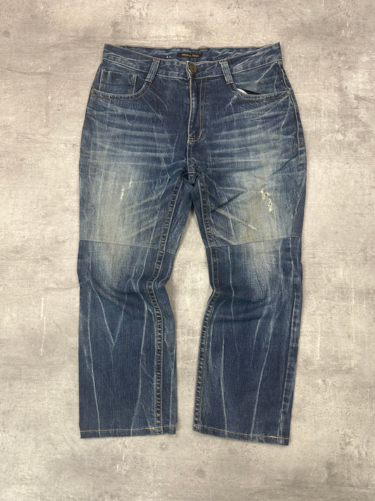 BLUE WASHED VINTAGE Y2K JAPANESE STYLE PRINT DENIM - 2000s - S