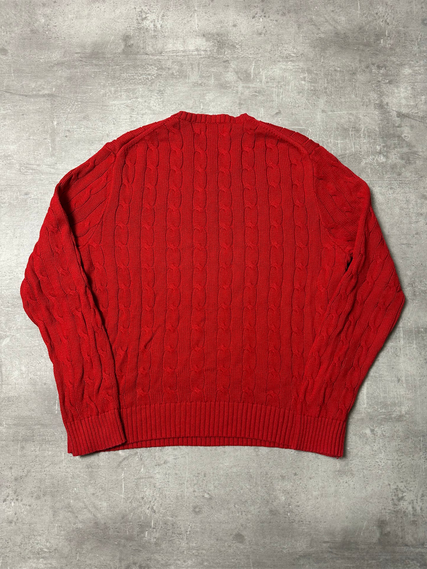 RED POLO RALPH LAUREN CABLE KNIT PULLOVER - L