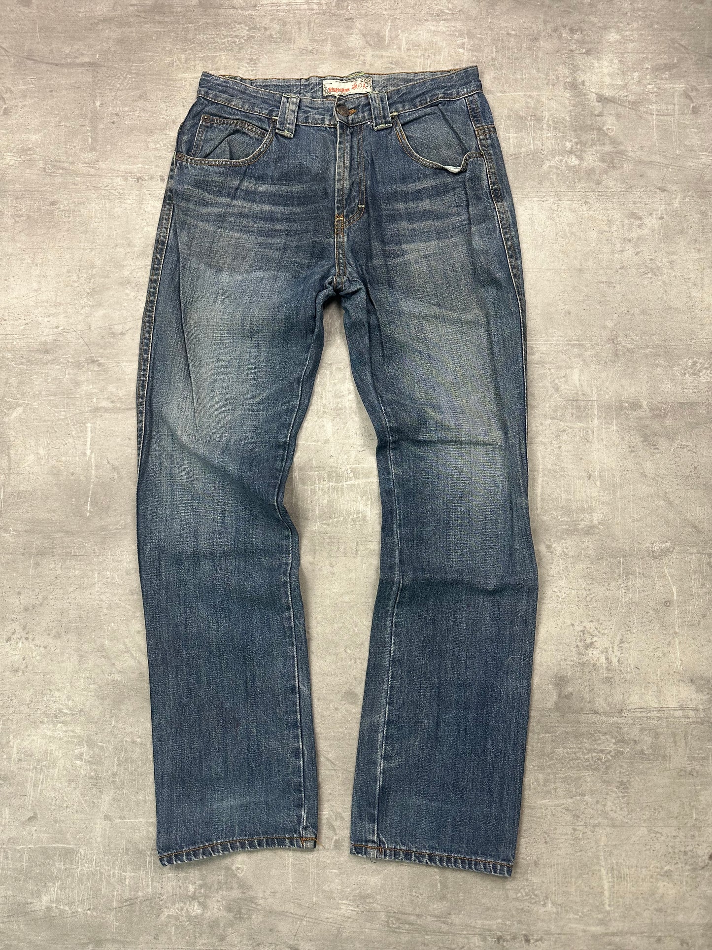 BLUE WASHED VINTAGE Y2K JAPANESE STYLE PRINT DENIM - 2000s - M/L