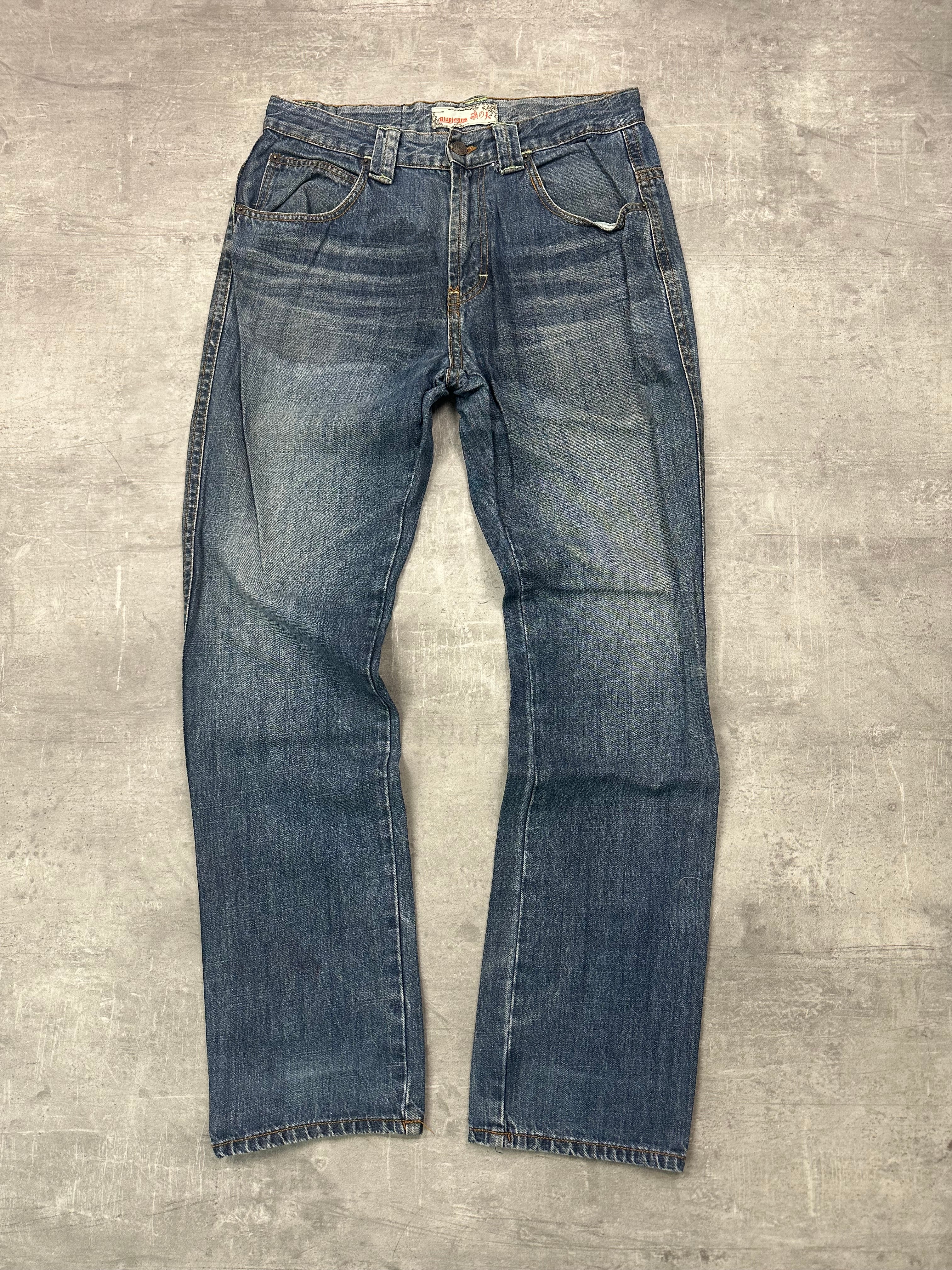 BLUE WASHED VINTAGE Y2K JAPANESE STYLE PRINT DENIM - 2000s - M/L
