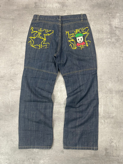 BLUE VINTAGE Y2K JAPANESE STYLE PRINT DENIM - S