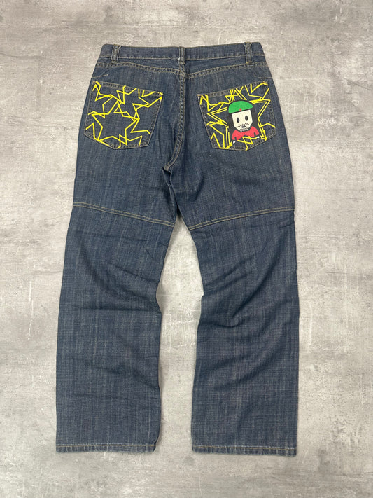 BLUE VINTAGE Y2K JAPANESE STYLE PRINT DENIM - S