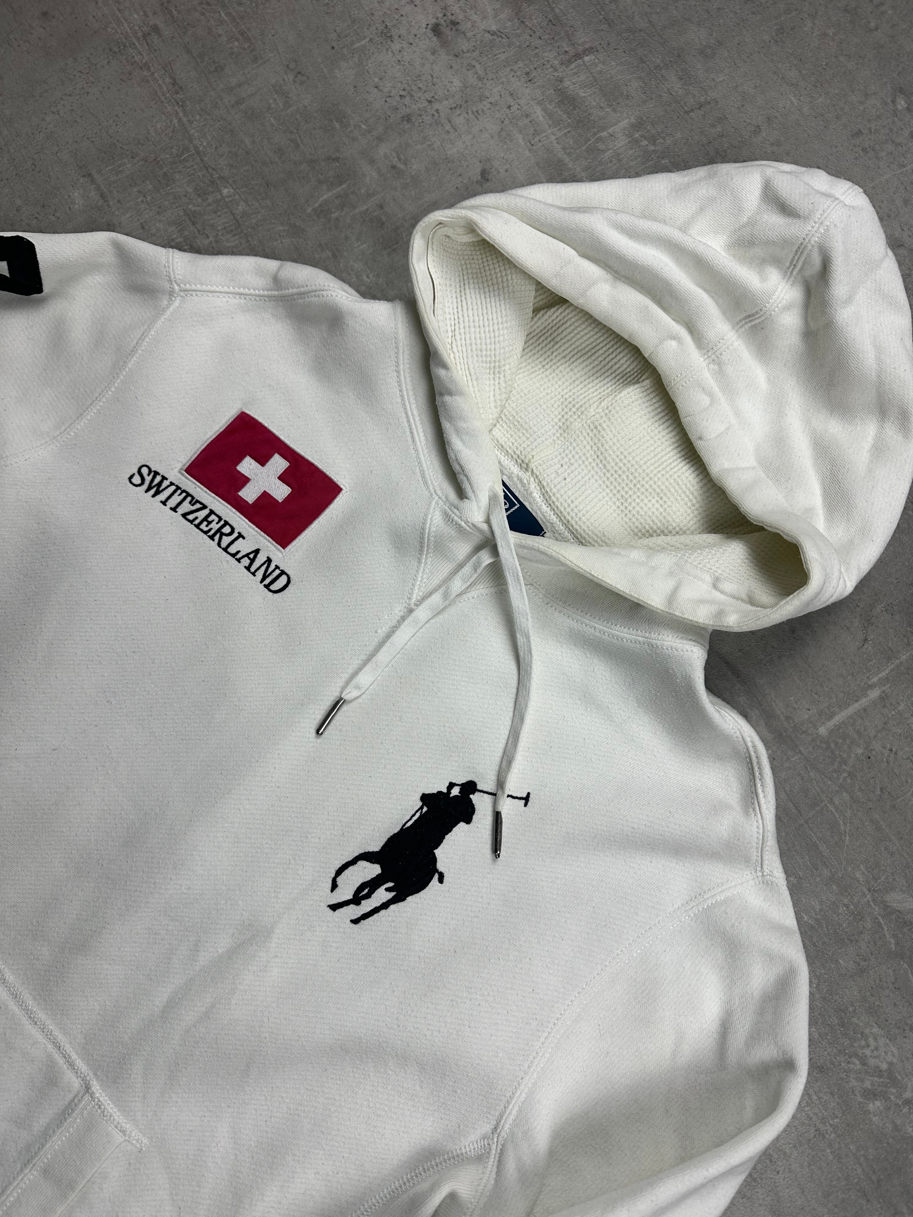 WHITE POLO RALPH LAUREN BIG PONY SWITZERLAND HOODIE - L