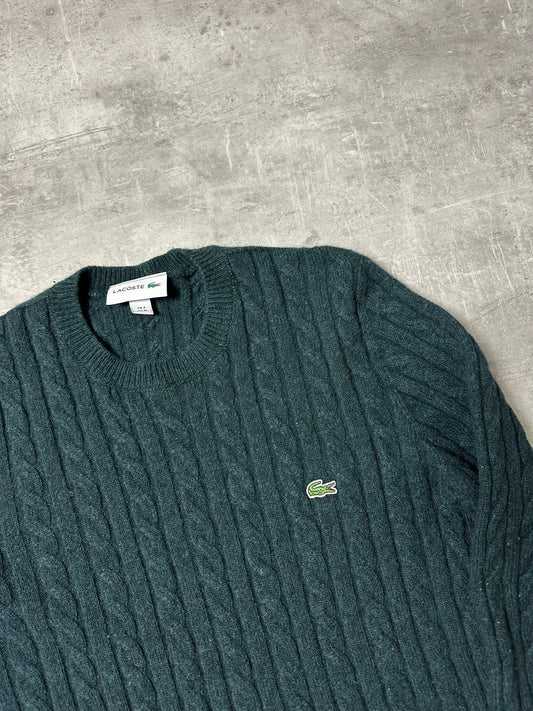 DARK GREEN LACOSTE WOOL KNIT PULLOVER - M