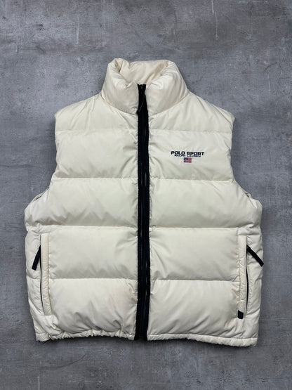 CREME/NAVY POLO SPORT DOWN PUFFER VEST - 2000s - M/L