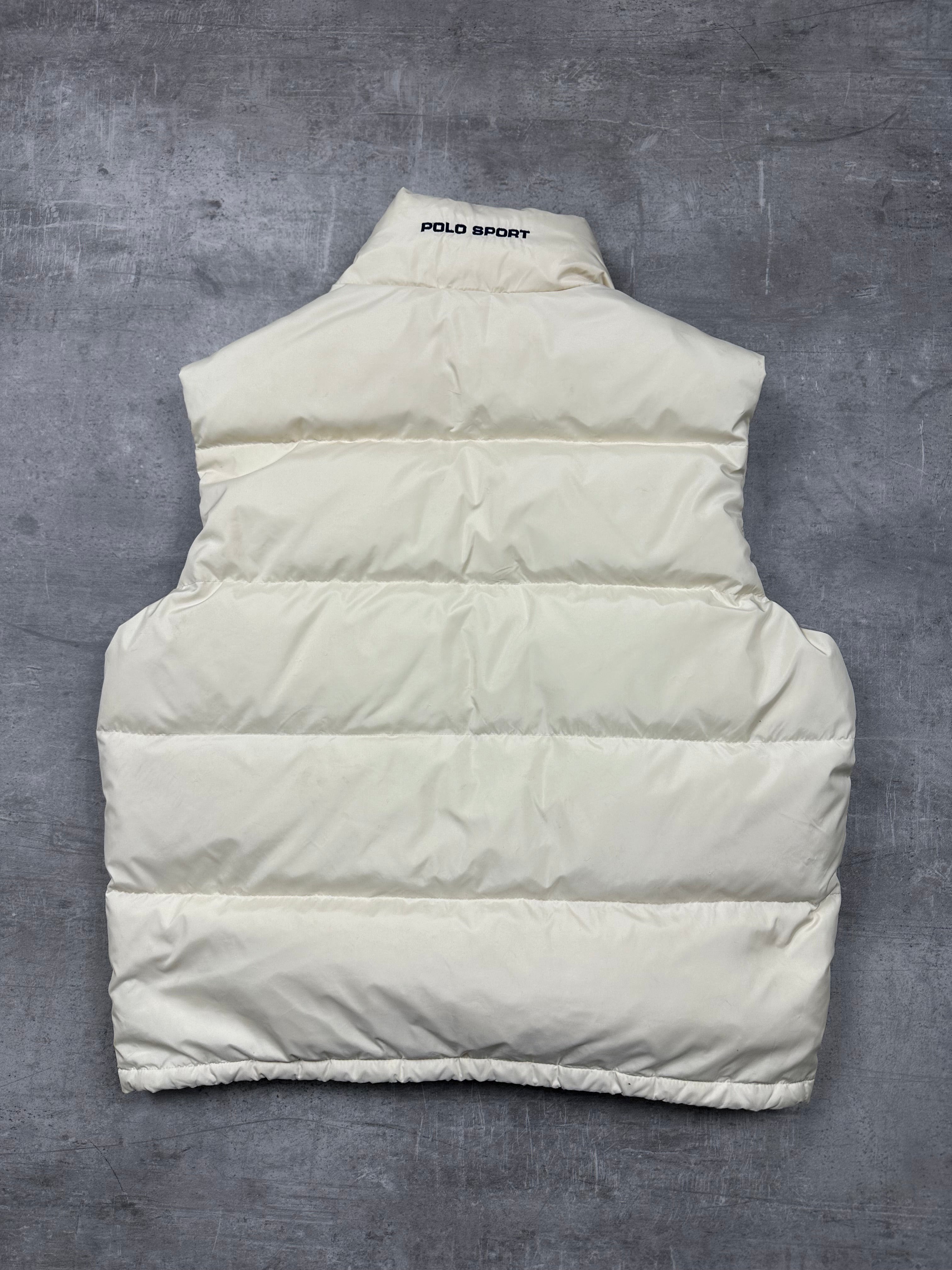CREAM/NAVY POLO SPORT DOWN PUFFER VEST - 2000s - M/L