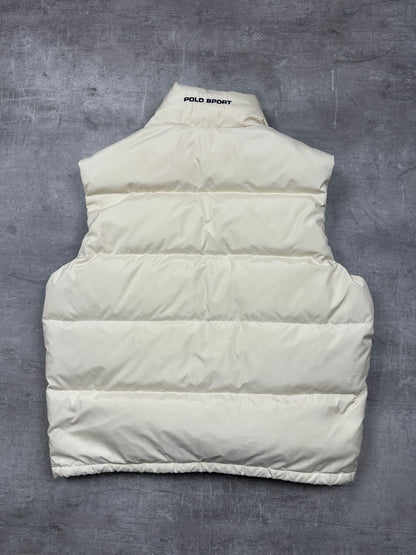 CREME/NAVY POLO SPORT DOWN PUFFER VEST - 2000s - M/L
