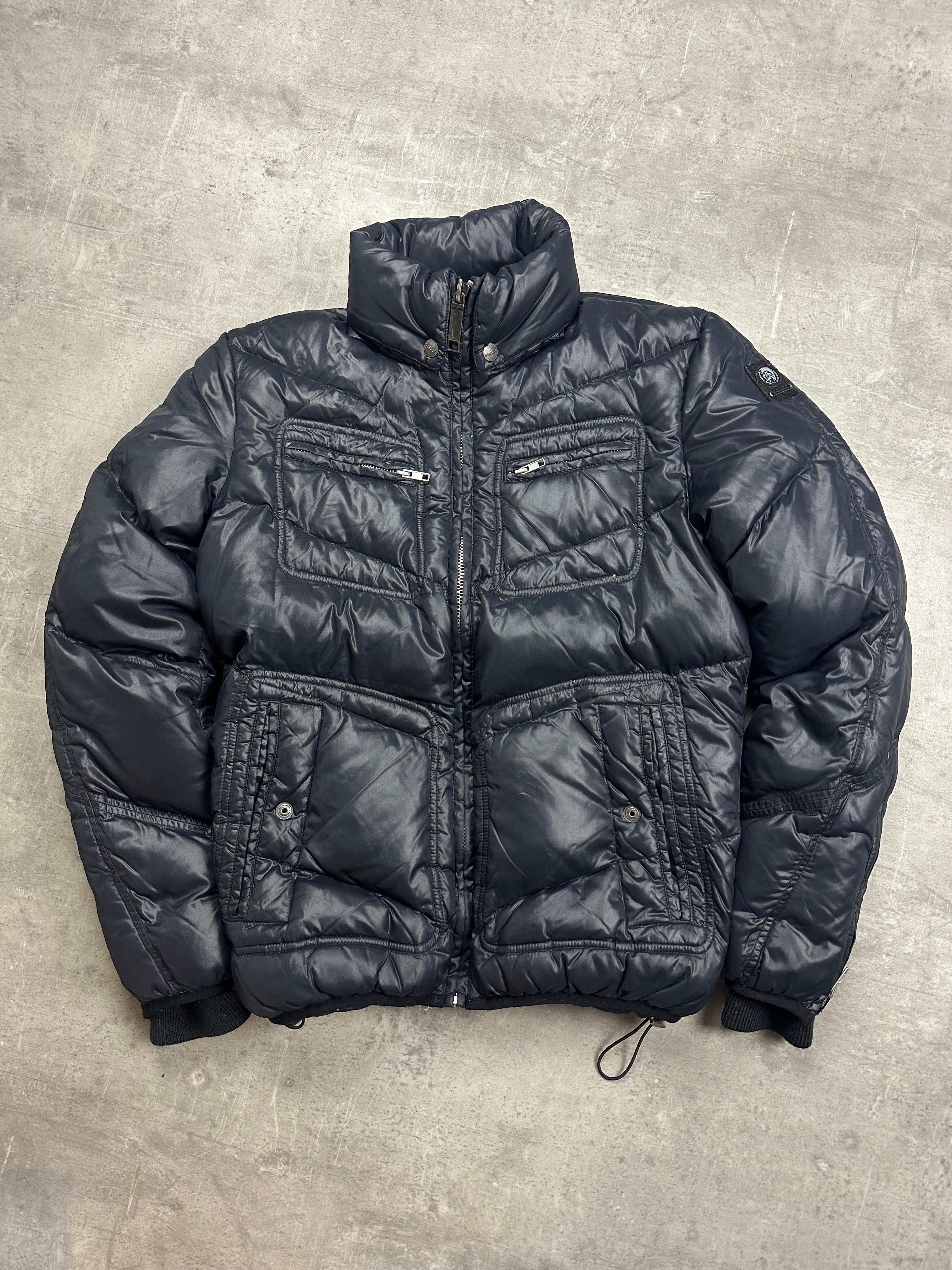 BLACK SHINY VINTAGE DIESEL DOWN PUFFER JACKET - M/L