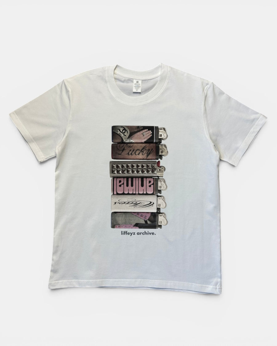 WHITE LIFFEYZ LIGHTER SLIM FIT GRAPHIC T-SHIRT