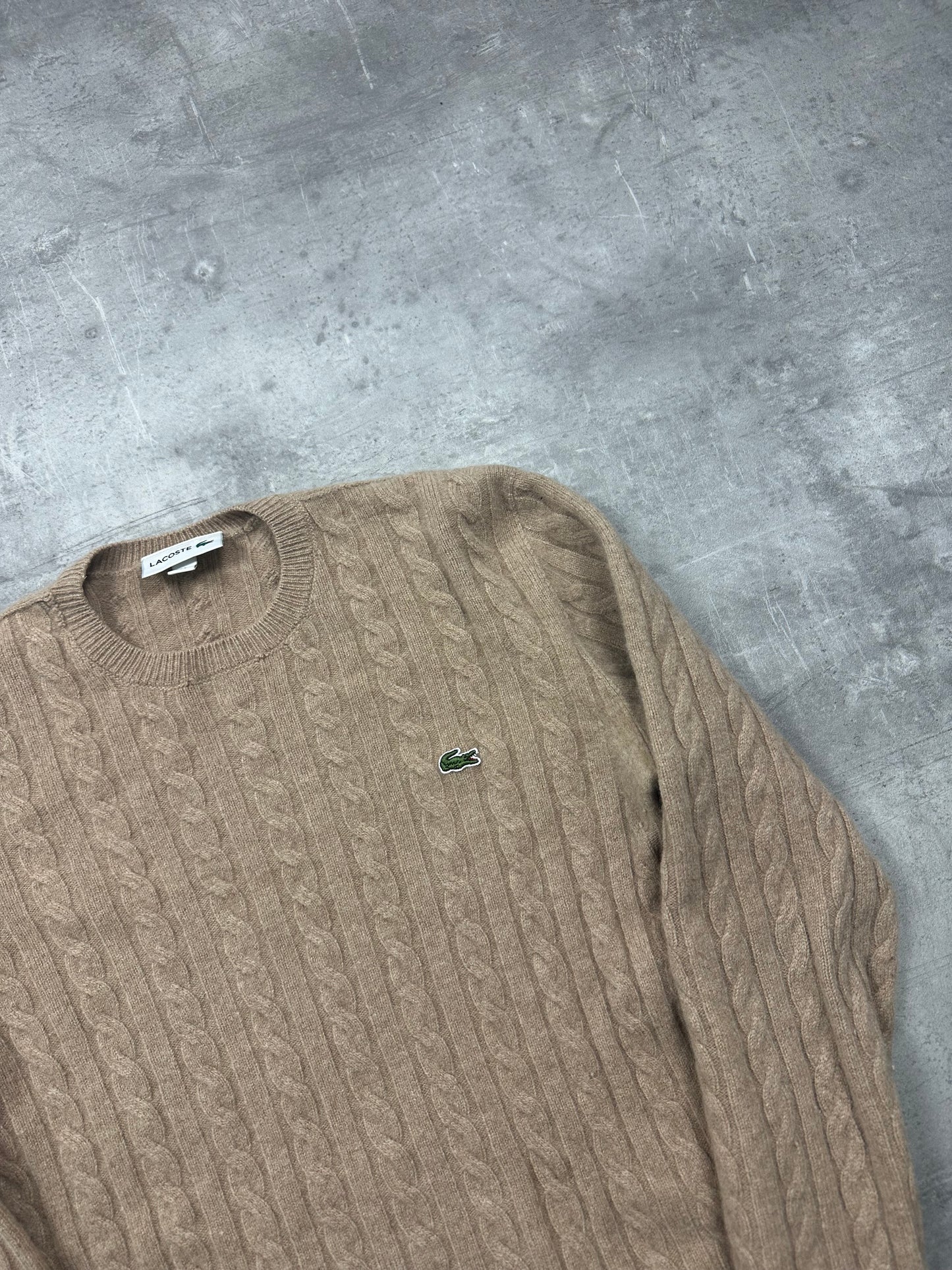 BEIGE LACOSTE WOOL KNIT SWEATER - M/L