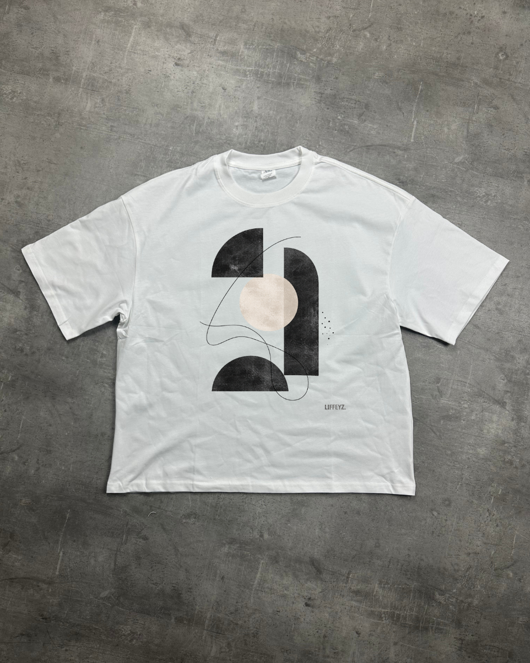 WHITE ABSTRACT ART VIBES LIFFEYZ GRAPHIC T-SHIRT