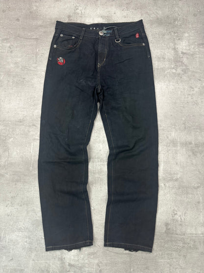 BLACK VINTAGE Y2K JAPANESE STYLE PRINT DENIM - 2000s - M/L