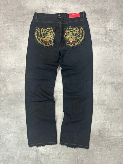 BLACK VINTAGE Y2K JAPANESE STYLE PRINT DENIM - 2000s - M/L