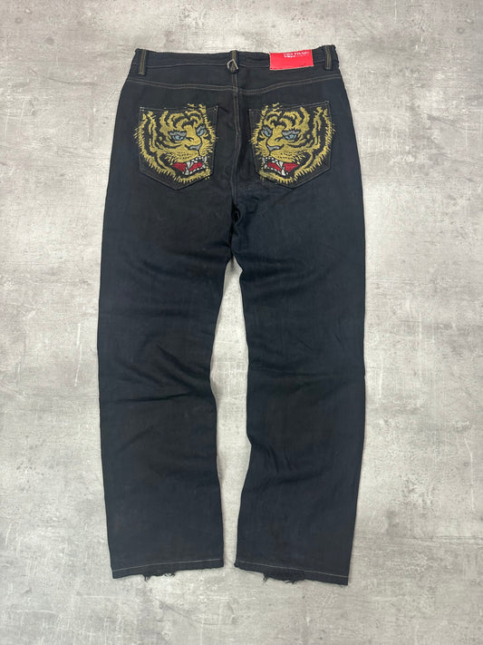 BLACK VINTAGE Y2K JAPANESE STYLE PRINT DENIM - 2000s - M/L