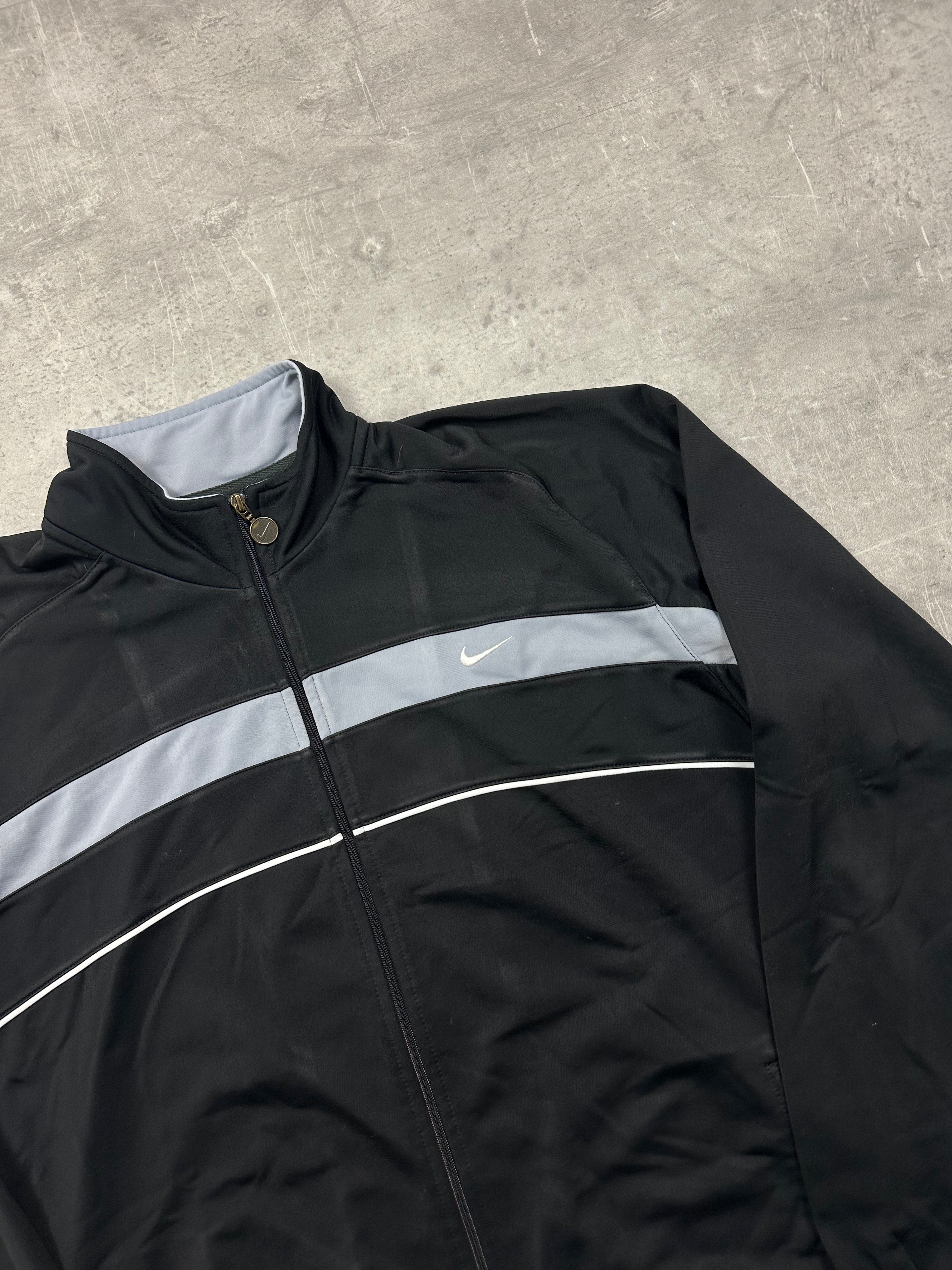 BLACK/GREY VINTAGE NIKE RETRO TRACK JACKET - 2000s - M/L
