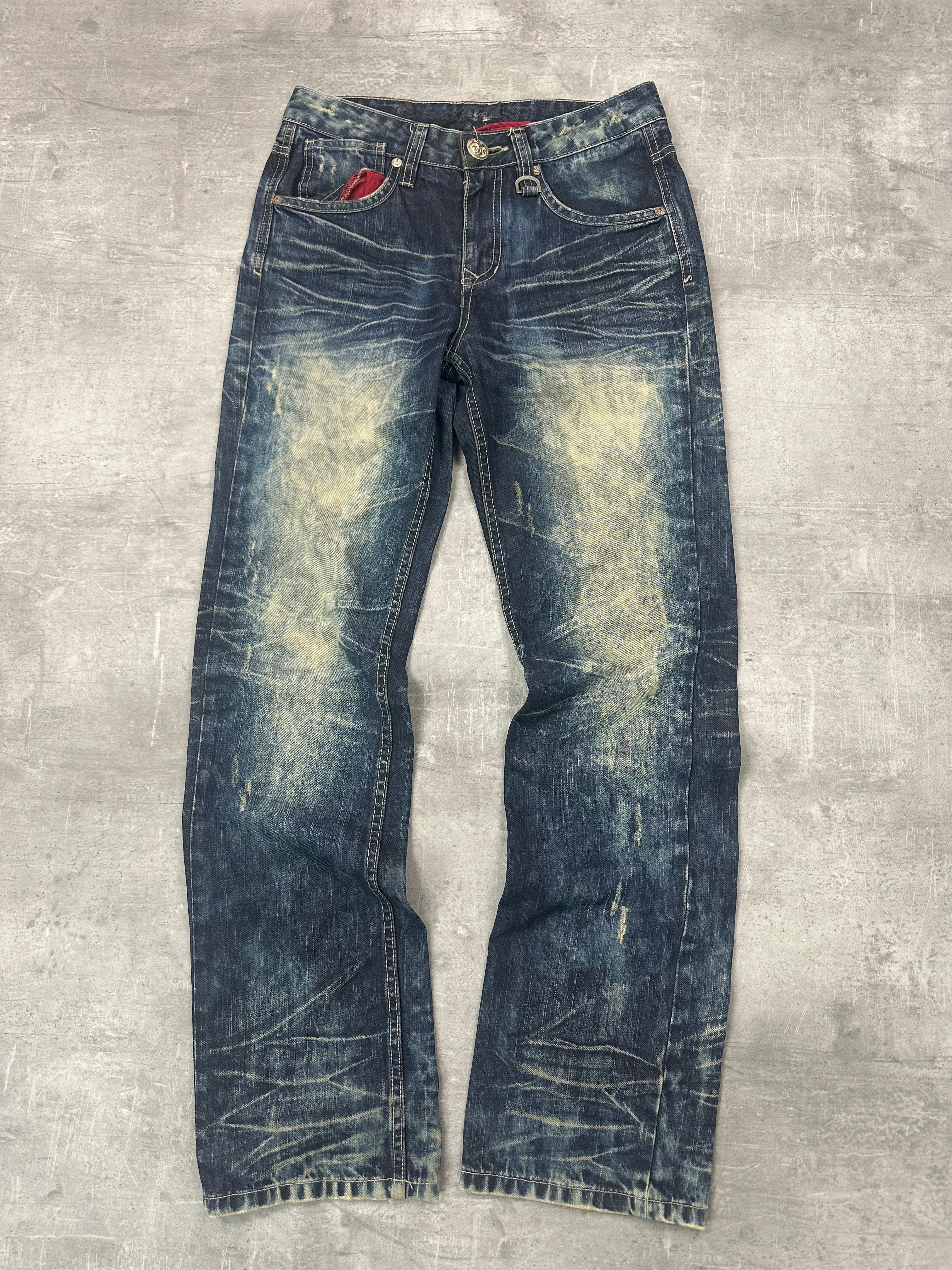 BLUE WASHED VINTAGE Y2K JAPANESE STYLE PRINT DENIM - 2000s - M/L