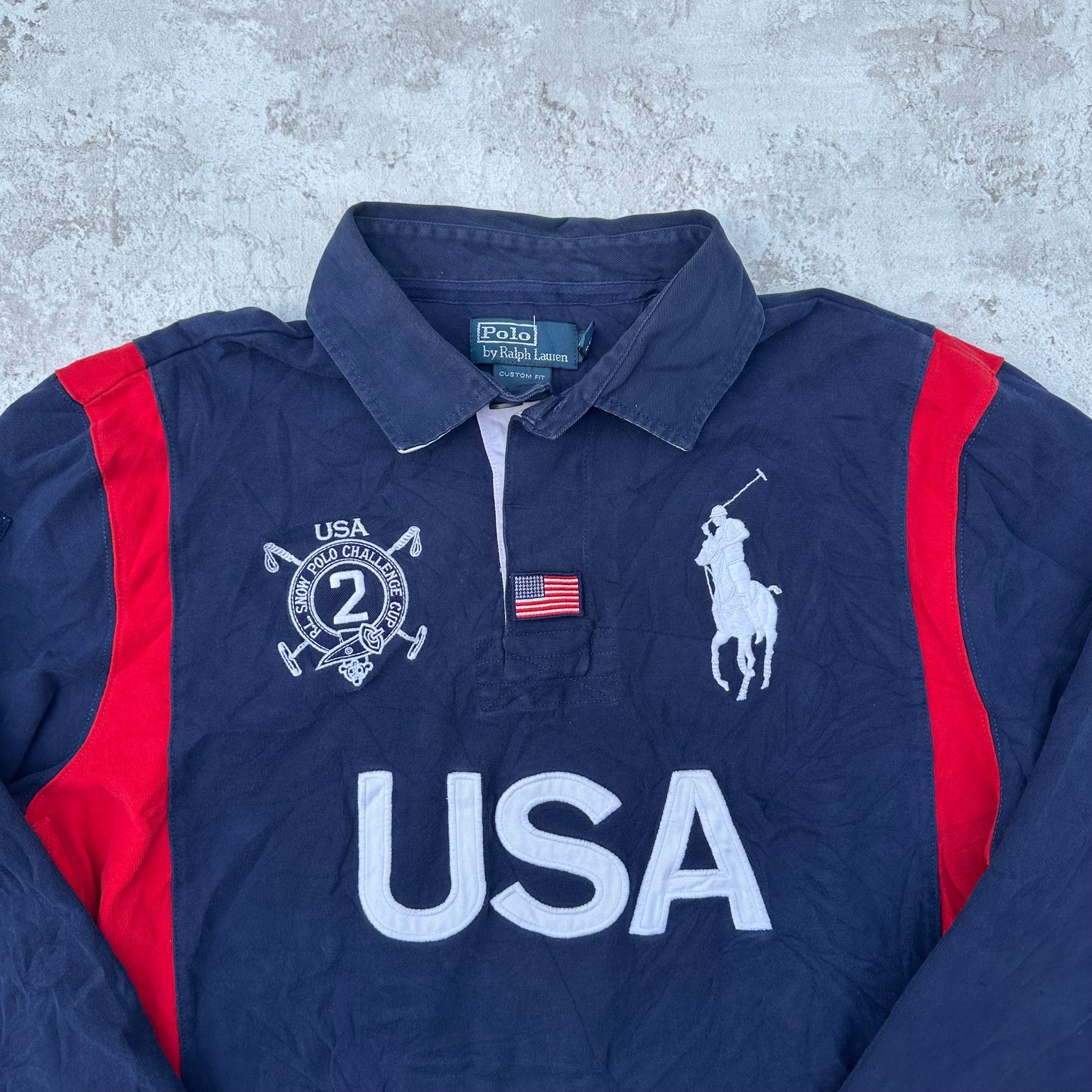 BLUE/RED POLO RALPH LAUREN BIG PONY USA LONGSLEEVE - L/XL