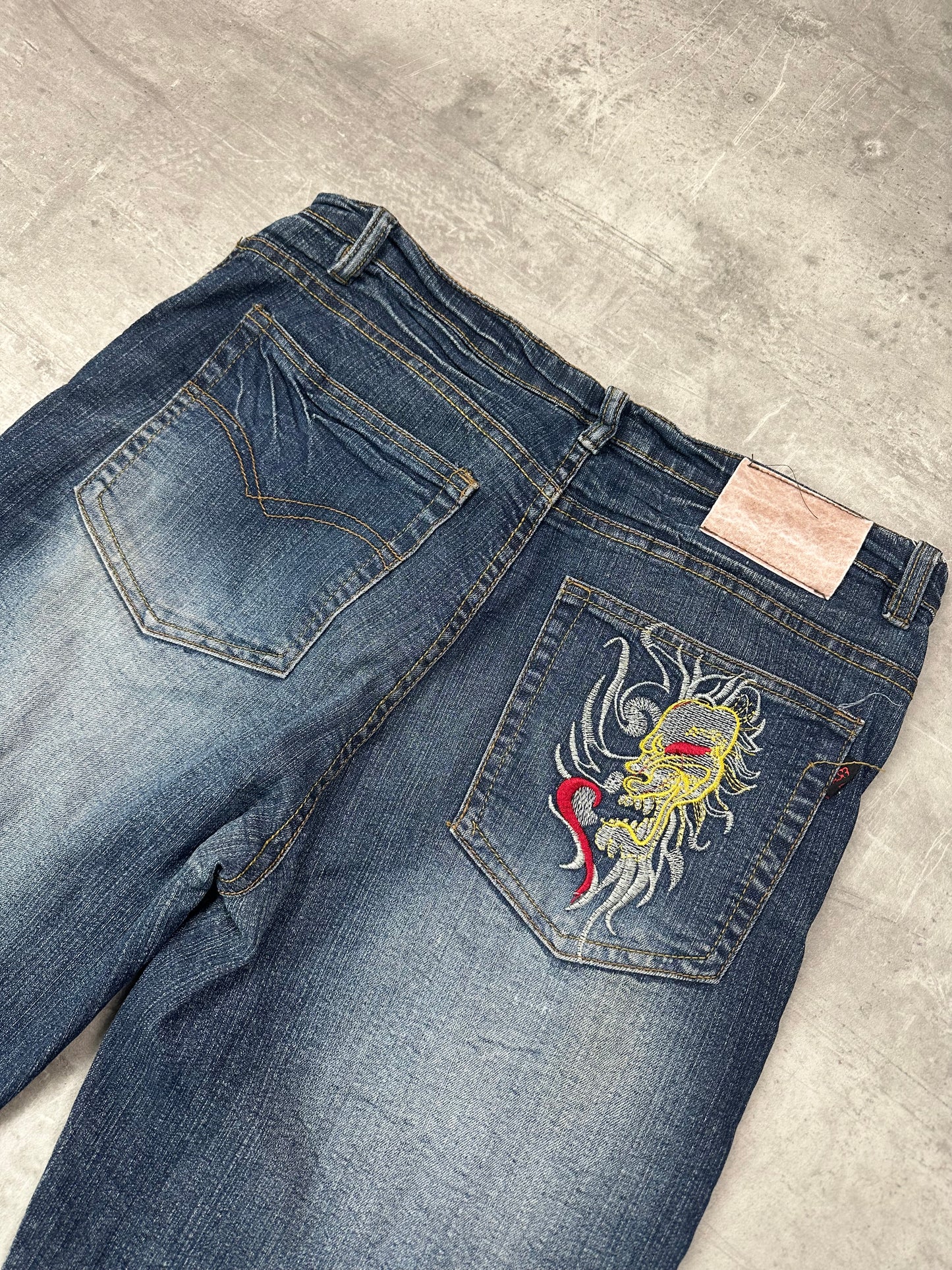 BLUE VINTAGE Y2K JAPANESE STYLE PRINT DENIM - M/L