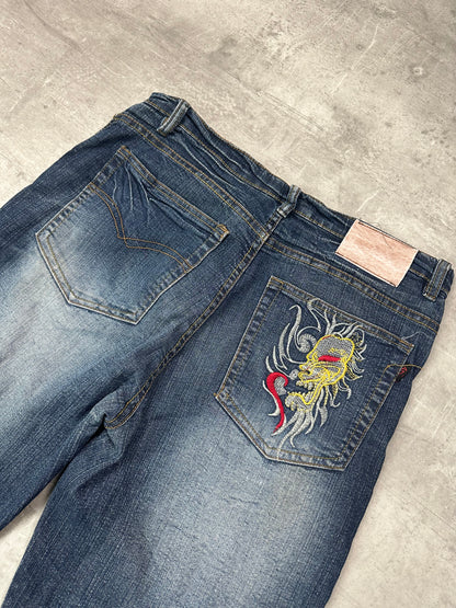 BLUE VINTAGE Y2K JAPANESE STYLE PRINT DENIM - M/L