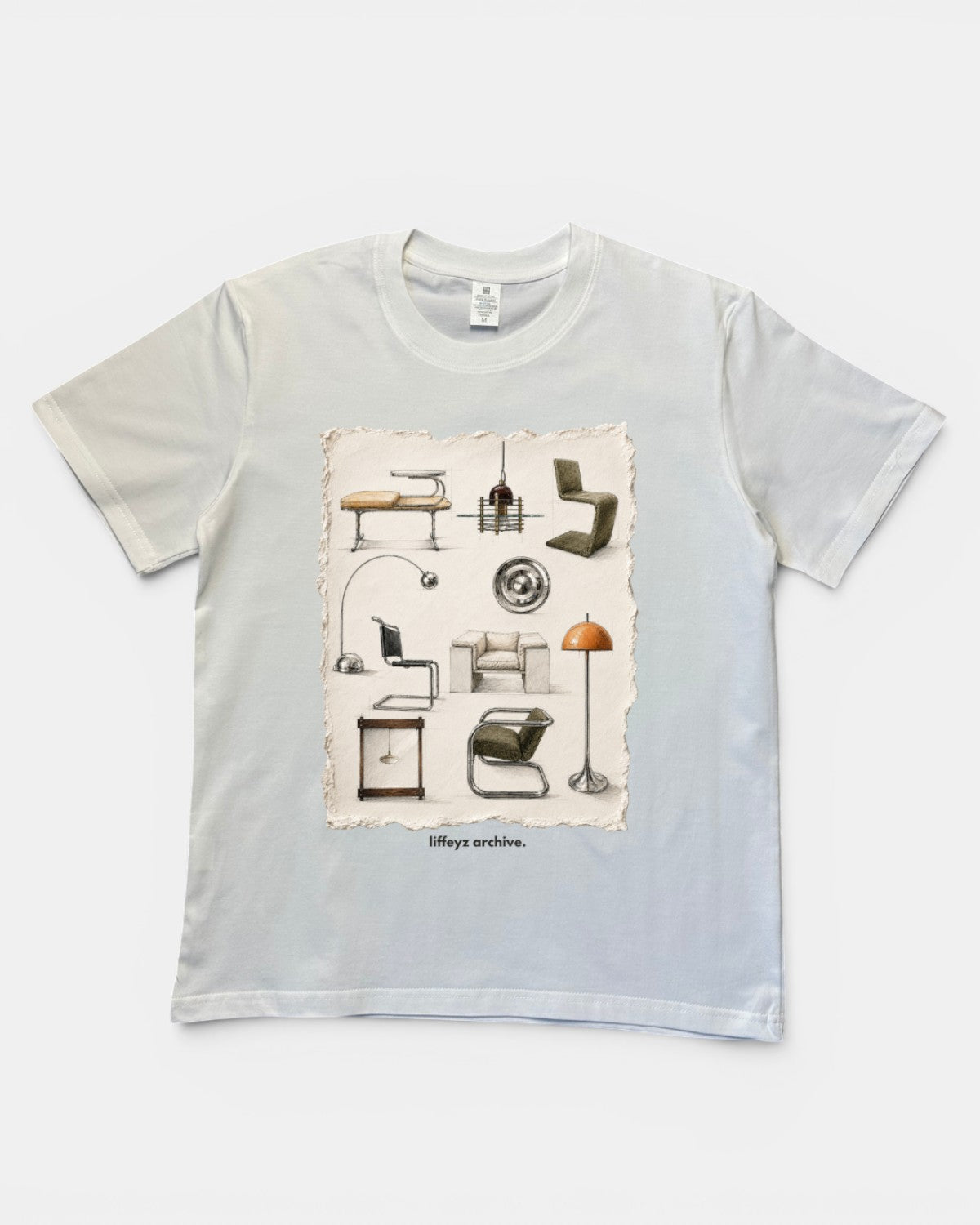 WHITE LIFFEYZ FURNITURE VIBES SLIM FIT GRAPHIC T-SHIRT