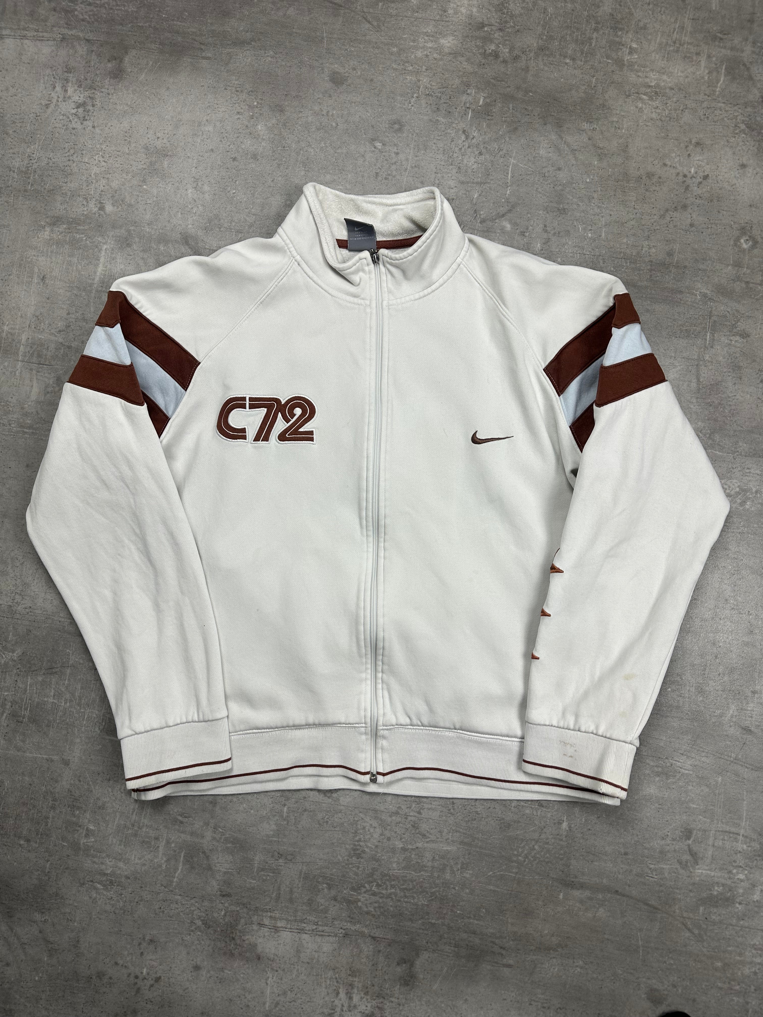WHITE/BROWN VINTAGE NIKE CORTEZ72 ZIP SWEATSHIRT - 2000s - M/L
