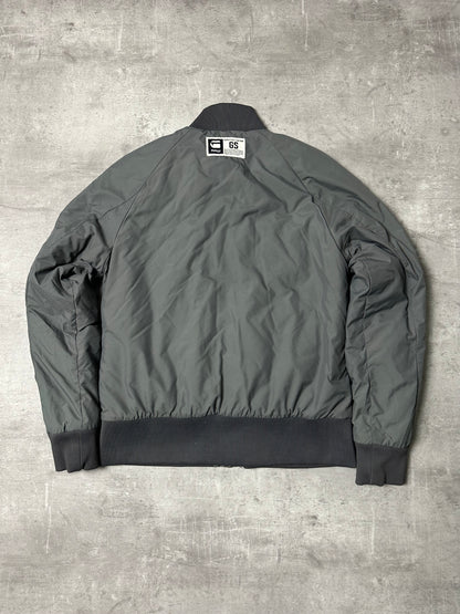 GREY/CREME VINTAGE G-STAR PUFFER BOMBER JACKET - 2000s - M