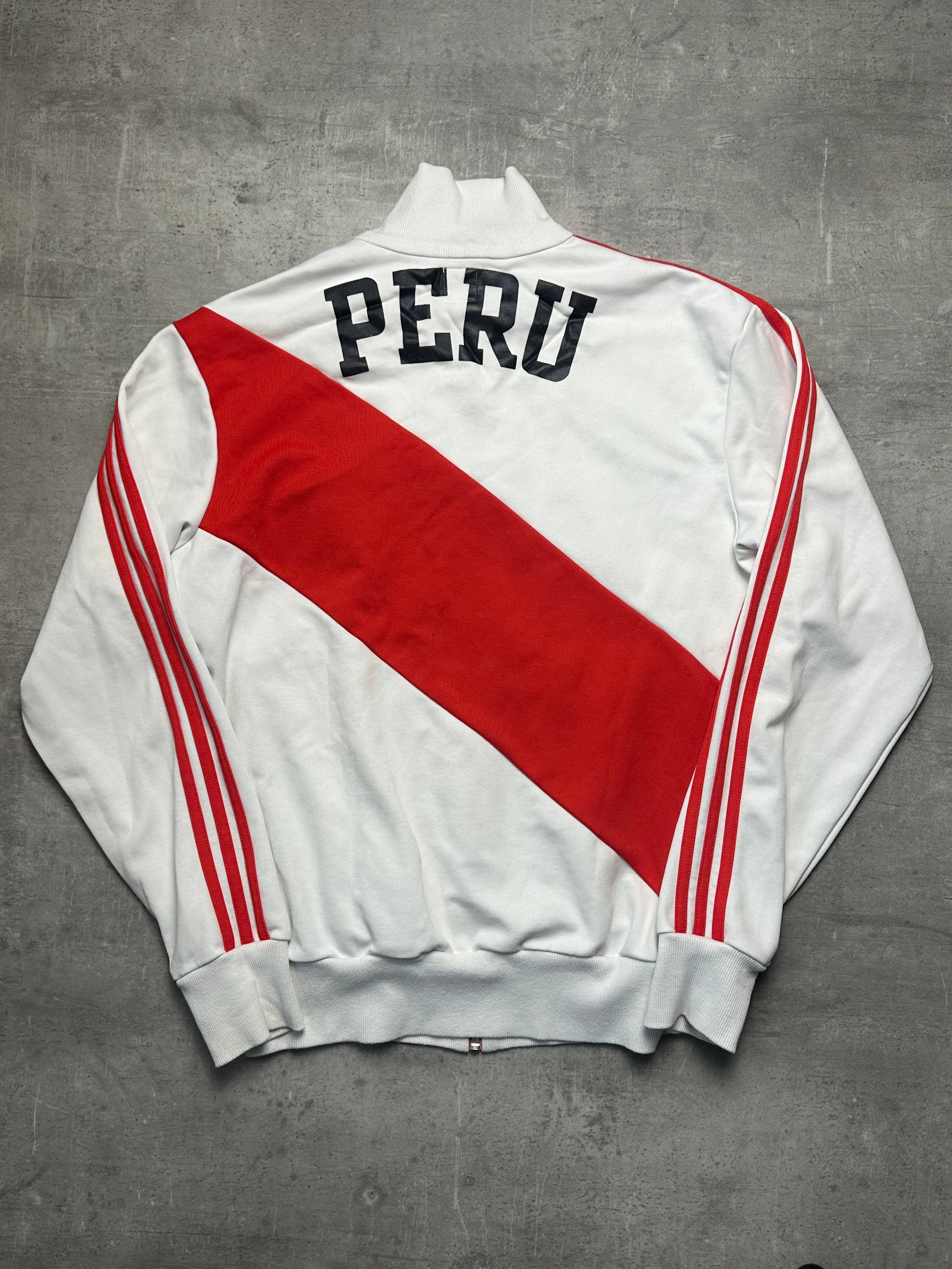 WHITE/RED VINTAGE ADIDAS RETRO FIREBIRD PERU TRACK JACKET VERY RARE - 2000s - M/L