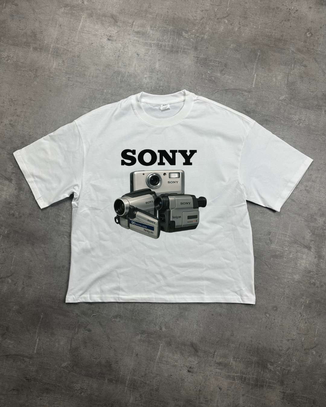 WHITE SONY CAMERA VIBES GRAPHIC T-SHIRT