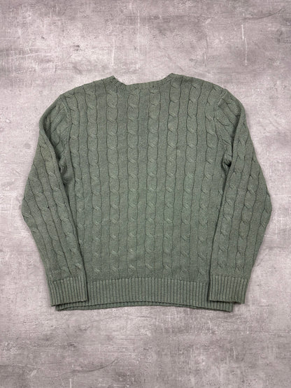 MOOS GREEN POLO RALPH LAUREN CABLE KNIT SWEATER - 2000s - S/M