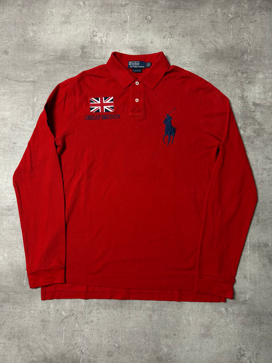 RED/NAVY POLO RALPH LAUREN BIG PONY LONGSLEEVE GREAT BRITAIN - L