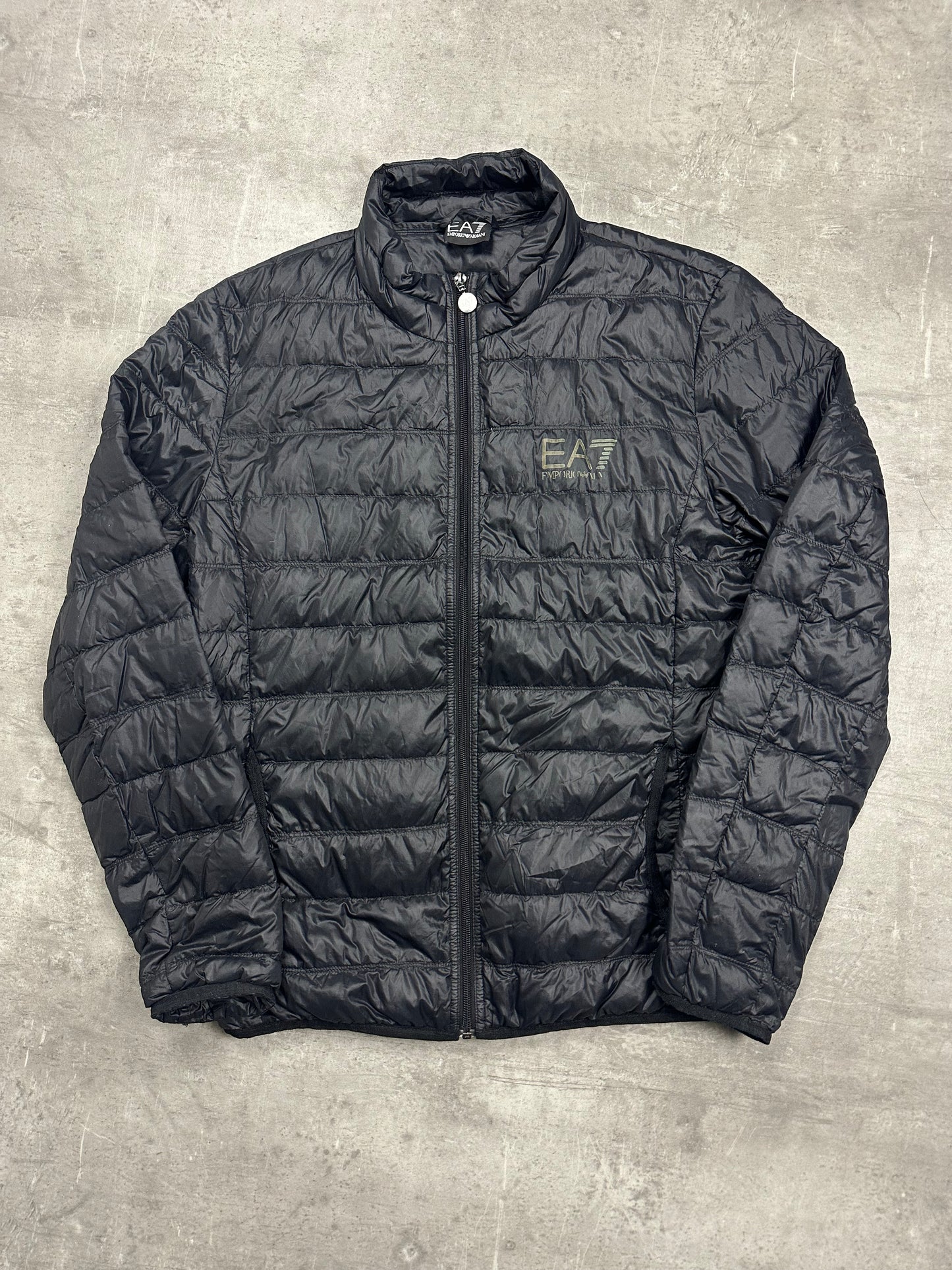 BLACK/GREY VINTAGE EMPORIO ARMANI EA7 DOWN PUFFER JACKET - M/L