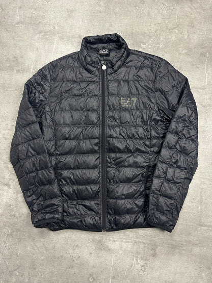 BLACK/GREY VINTAGE EMPORIO ARMANI EA7 DOWN PUFFER JACKET - M/L