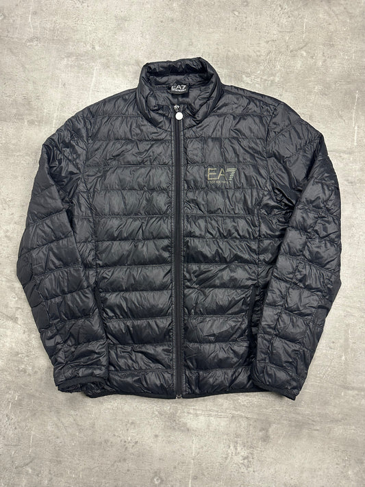 BLACK/GREY VINTAGE EMPORIO ARMANI EA7 DOWN PUFFER JACKET - M/L