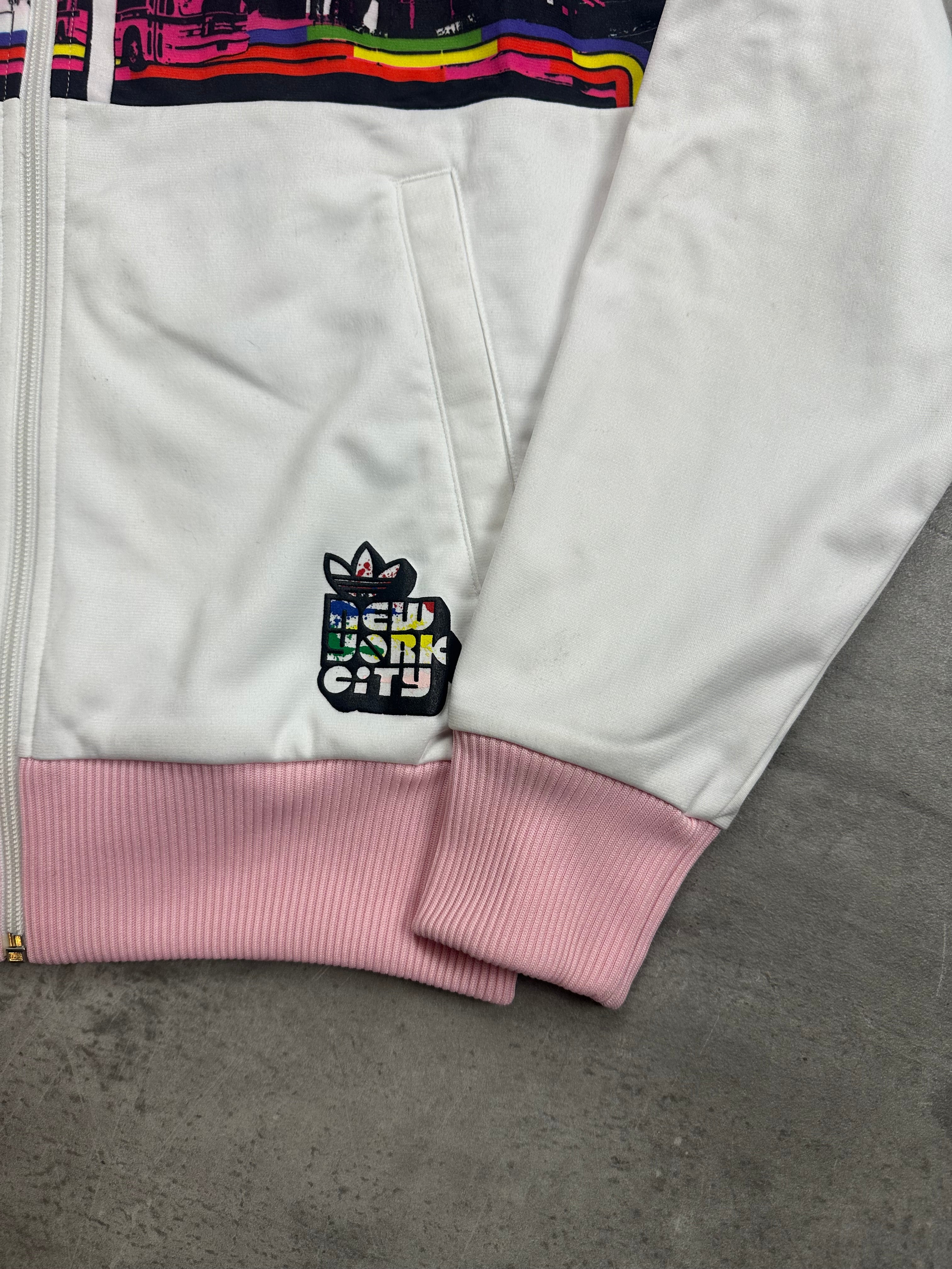 WHITE/PINK VINTAGE ADIDAS RETRO FIREBIRD BROOKLYN TRACK JACKET VERY RARE - 2000s - S